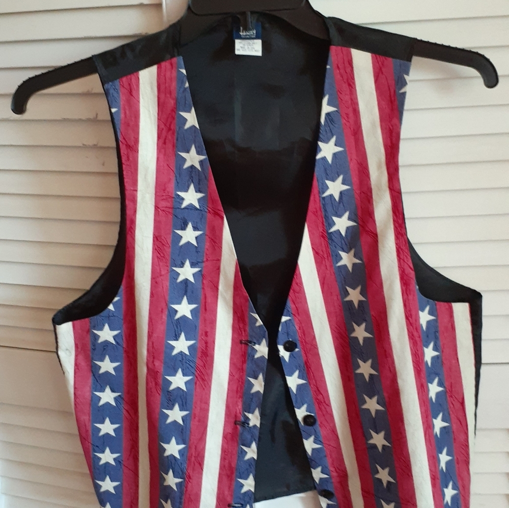 Red, white and blue stars and stripes unisex groovy vintage vest independence